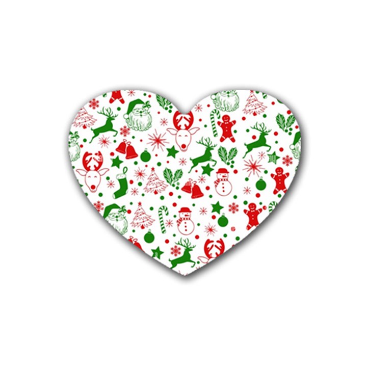 Christmas-seamless-green  Rubber Heart Coaster (4 pack)