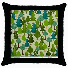 Seamless-forest-pattern-cartoon-tree Throw Pillow Case (black) by nateshop