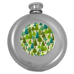 Seamless-forest-pattern-cartoon-tree Round Hip Flask (5 Oz) by nateshop