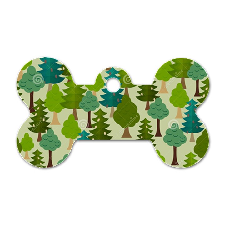 Seamless-forest-pattern-cartoon-tree Dog Tag Bone (Two Sides)