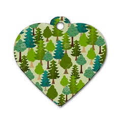 Seamless-forest-pattern-cartoon-tree Dog Tag Heart (one Side) by nateshop