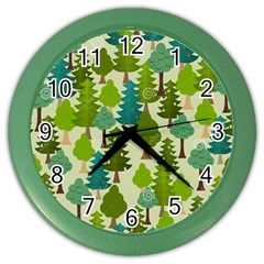 Seamless-forest-pattern-cartoon-tree Color Wall Clock by nateshop