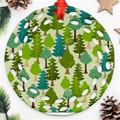 Seamless-forest-pattern-cartoon-tree Round Filigree Ornament (two Sides) by nateshop