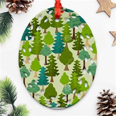 Seamless-forest-pattern-cartoon-tree Oval Filigree Ornament (two Sides) by nateshop