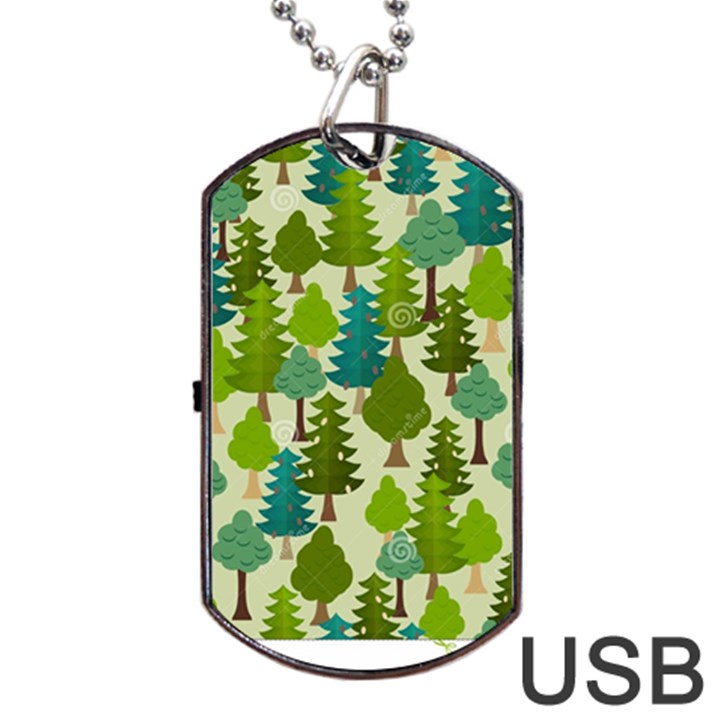 Seamless-forest-pattern-cartoon-tree Dog Tag USB Flash (One Side)