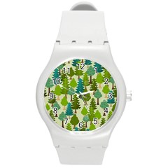 Seamless-forest-pattern-cartoon-tree Round Plastic Sport Watch (m) by nateshop