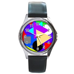 Shape Colorful Creativity Abstract Pattern Round Metal Watch by Ravend