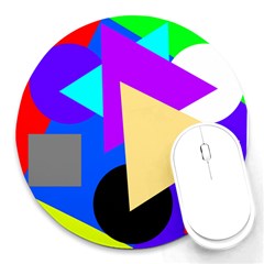 Shape Colorful Creativity Abstract Pattern Round Mousepad by Ravend