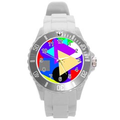 Shape Colorful Creativity Abstract Pattern Round Plastic Sport Watch (l) by Ravend