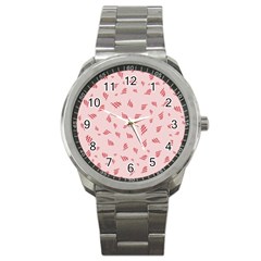 Grid Pattern Red Background Sport Metal Watch