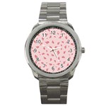 Grid Pattern Red Background Sport Metal Watch Front