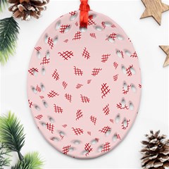 Grid Pattern Red Background Ornament (Oval Filigree)