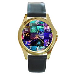 Patchwork Decorative Decor Tile Round Gold Metal Watch by Ravend