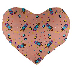 Rocket Ship Rocket Spaceship Large 19  Premium Heart Shape Cushions by Ravend