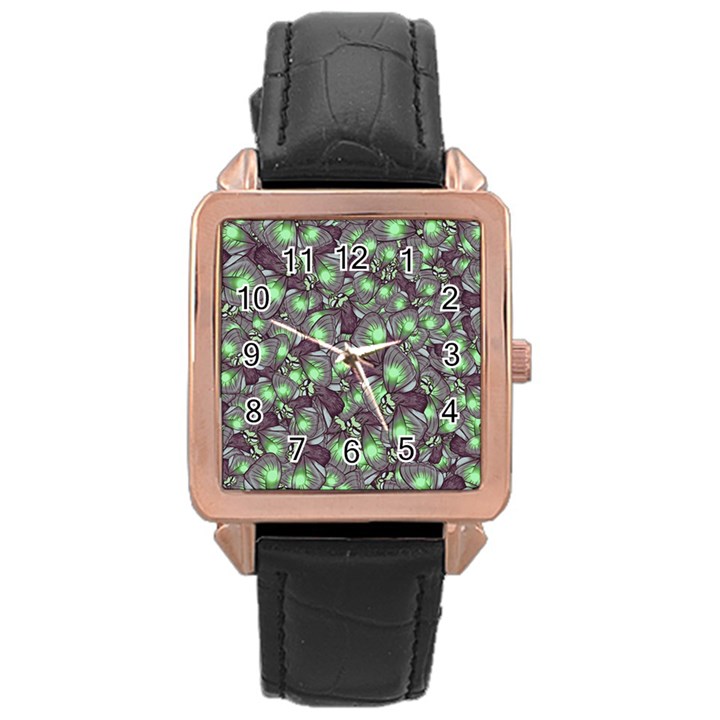 Man Butterfly Drawing Motif Pattern Rose Gold Leather Watch 