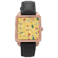 Christmas Treecandy Cane Snowflake Rose Gold Leather Watch  by Ravend