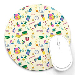 Pattern School Bag Pencil Triangle Round Mousepad by Ravend