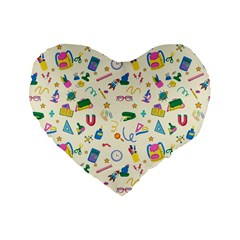 Pattern School Bag Pencil Triangle Standard 16  Premium Flano Heart Shape Cushions by Ravend