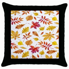 Watercolor-autumn-leaves-pattern-vector Throw Pillow Case (black) by nateshop