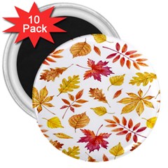 Watercolor-autumn-leaves-pattern-vector 3  Magnets (10 Pack)  by nateshop