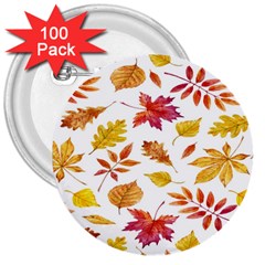 Watercolor-autumn-leaves-pattern-vector 3  Buttons (100 Pack)  by nateshop