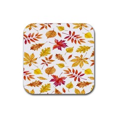 Watercolor-autumn-leaves-pattern-vector Rubber Coaster (square) by nateshop