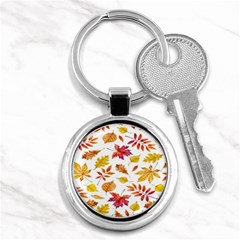 Watercolor-autumn-leaves-pattern-vector Key Chain (round) by nateshop