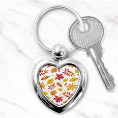 Watercolor-autumn-leaves-pattern-vector Key Chain (heart) by nateshop