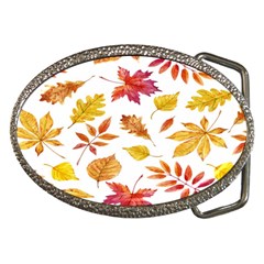 Watercolor-autumn-leaves-pattern-vector Belt Buckles by nateshop