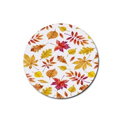 Watercolor-autumn-leaves-pattern-vector Rubber Round Coaster (4 Pack) by nateshop