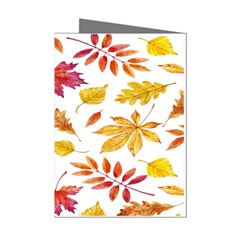 Watercolor-autumn-leaves-pattern-vector Mini Greeting Cards (pkg Of 8) by nateshop