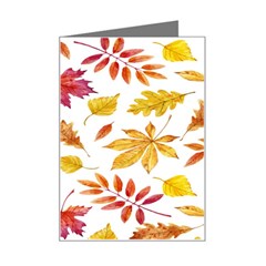 Watercolor-autumn-leaves-pattern-vector Mini Greeting Card by nateshop