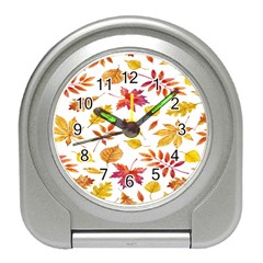 Watercolor-autumn-leaves-pattern-vector Travel Alarm Clock by nateshop