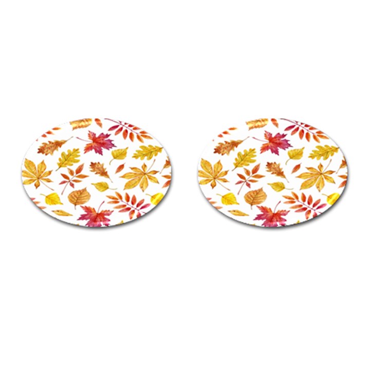 Watercolor-autumn-leaves-pattern-vector Cufflinks (Oval)