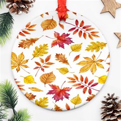 Watercolor-autumn-leaves-pattern-vector Round Ornament (two Sides) by nateshop