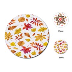 Watercolor-autumn-leaves-pattern-vector Playing Cards Single Design (round) by nateshop