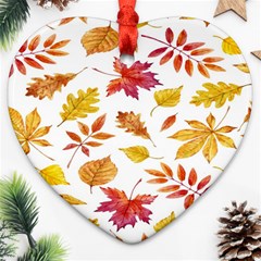 Watercolor-autumn-leaves-pattern-vector Heart Ornament (two Sides) by nateshop