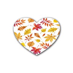 Watercolor-autumn-leaves-pattern-vector Rubber Coaster (heart) by nateshop