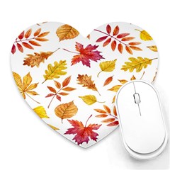 Watercolor-autumn-leaves-pattern-vector Heart Mousepad by nateshop