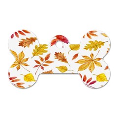 Watercolor-autumn-leaves-pattern-vector Dog Tag Bone (one Side) by nateshop