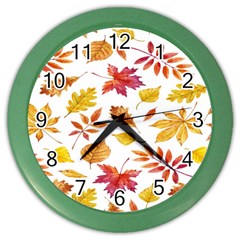 Watercolor-autumn-leaves-pattern-vector Color Wall Clock by nateshop