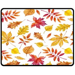 Watercolor-autumn-leaves-pattern-vector Fleece Blanket (medium)  by nateshop