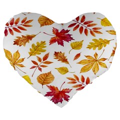 Watercolor-autumn-leaves-pattern-vector Large 19  Premium Heart Shape Cushions by nateshop