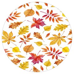 Watercolor-autumn-leaves-pattern-vector Round Trivet by nateshop