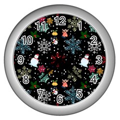 Christmas Thanksgiving Pattern Wall Clock (silver) by Ravend