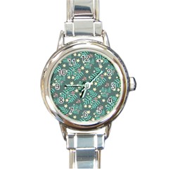 Illustration Pattern Seamless Round Italian Charm Watch by Ravend