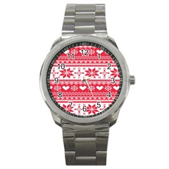 Nordic-seamless-knitted-christmas-pattern-vector Sport Metal Watch by nateshop