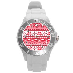 Nordic-seamless-knitted-christmas-pattern-vector Round Plastic Sport Watch (l) by nateshop