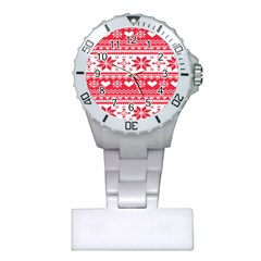 Nordic-seamless-knitted-christmas-pattern-vector Plastic Nurses Watch by nateshop