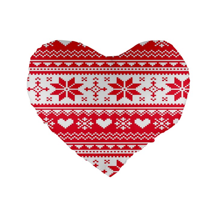 Nordic-seamless-knitted-christmas-pattern-vector Standard 16  Premium Flano Heart Shape Cushions